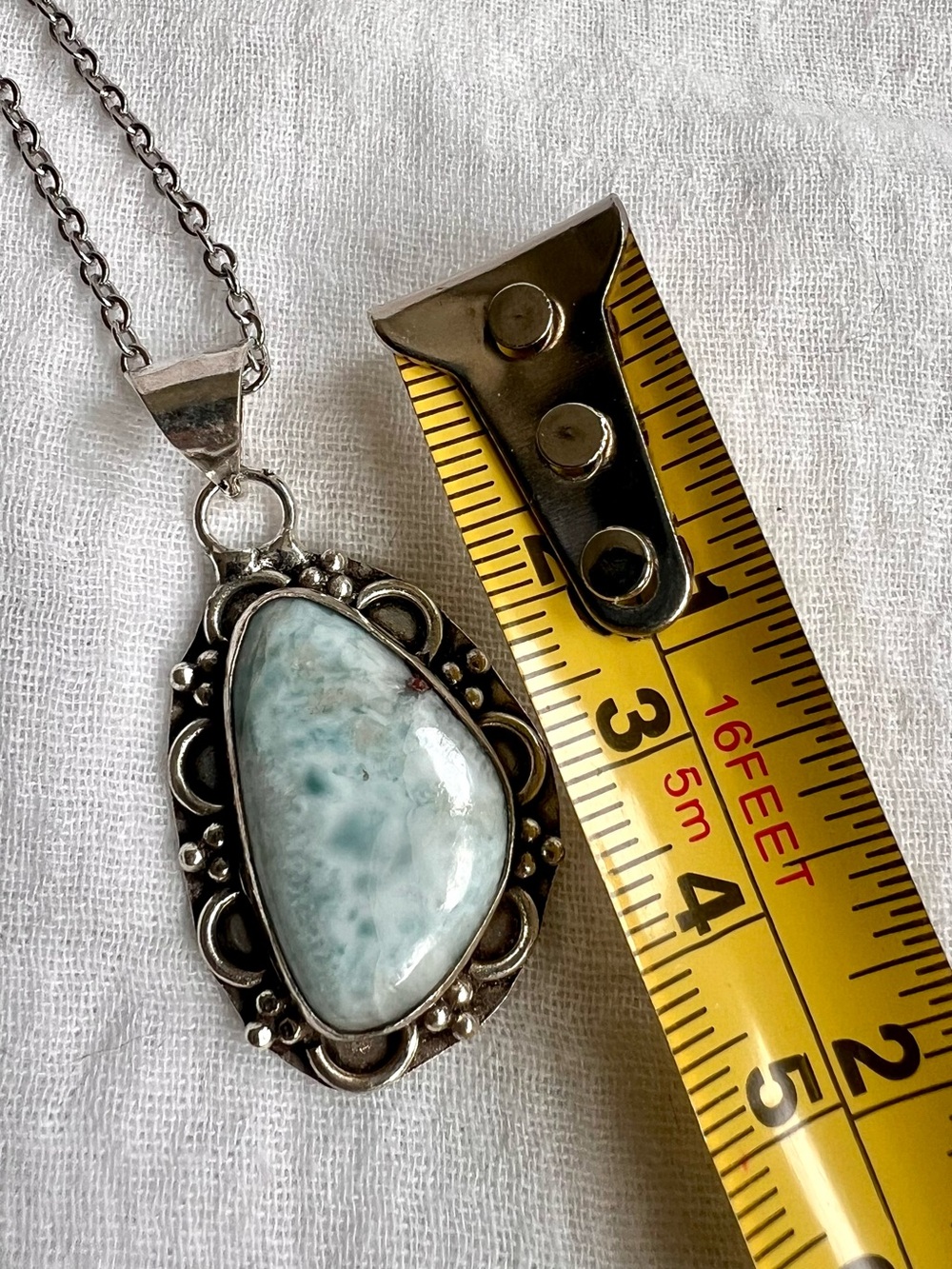 925 Caribbean Larimar Organic Shaped Pendant Necklace - Picture 4 of 9